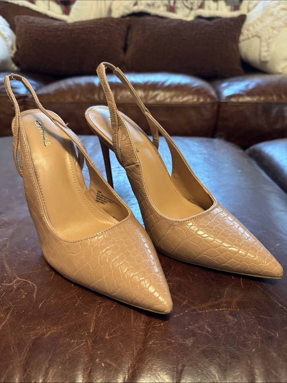 Express Taupe Croc-Embossed Slingback Heels